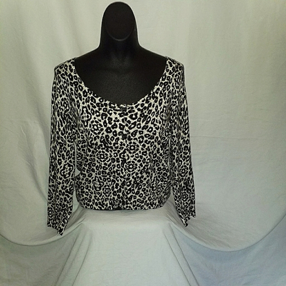 Delia's Retro Animal Print Fitted Cardigan. Size: L. Button Down.
